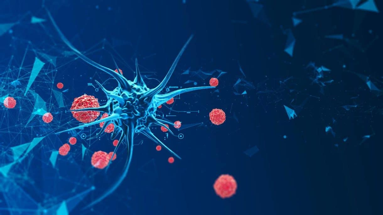Ilustración médica que muestra conexión entre virus y cáncer