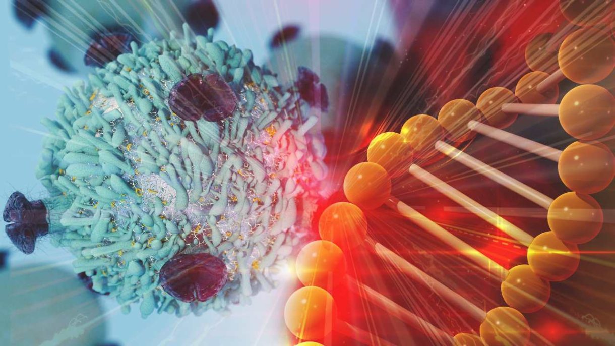 Ilustración de ADN con genes asociados al cáncer