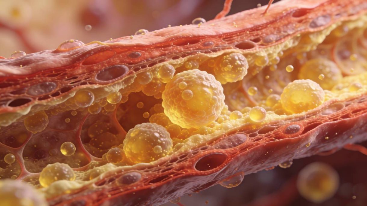 Representación de partículas pequeñas y densas de colesterol LDL en arterias