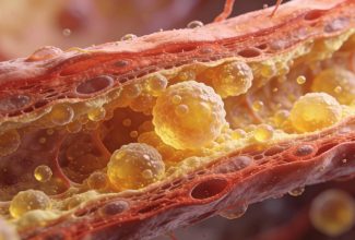 Representación de partículas pequeñas y densas de colesterol LDL en arterias