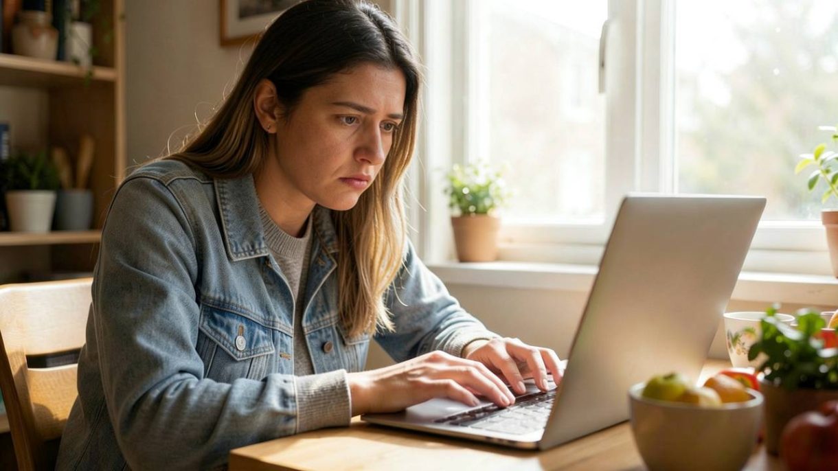 Persona realizando compras online impulsivas por ansiedad y estrés financiero.