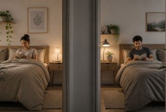 Pareja descansando en habitaciones separadas para mejorar la convivencia.