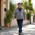 Persona mayor caminando al aire libre tras una noche de descanso para cuidar la salud del corazón