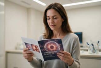 Mujer informándose sobre congelar óvulos para preservar su fertilidad y decidir sobre una futura maternidad.