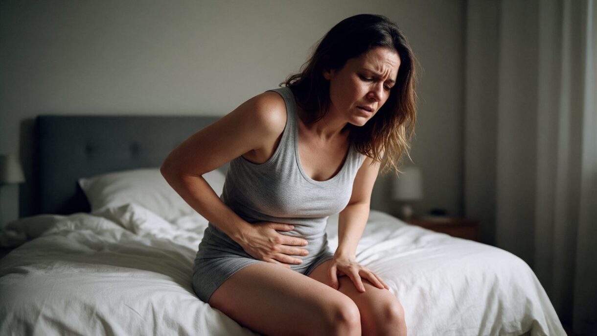 Mujer con endometriosis y diferentes síntomas físicos y emocionales