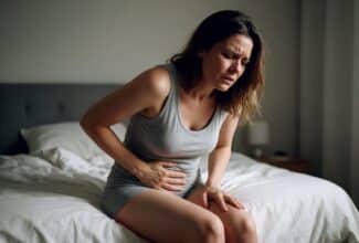 Mujer con endometriosis y diferentes síntomas físicos y emocionales