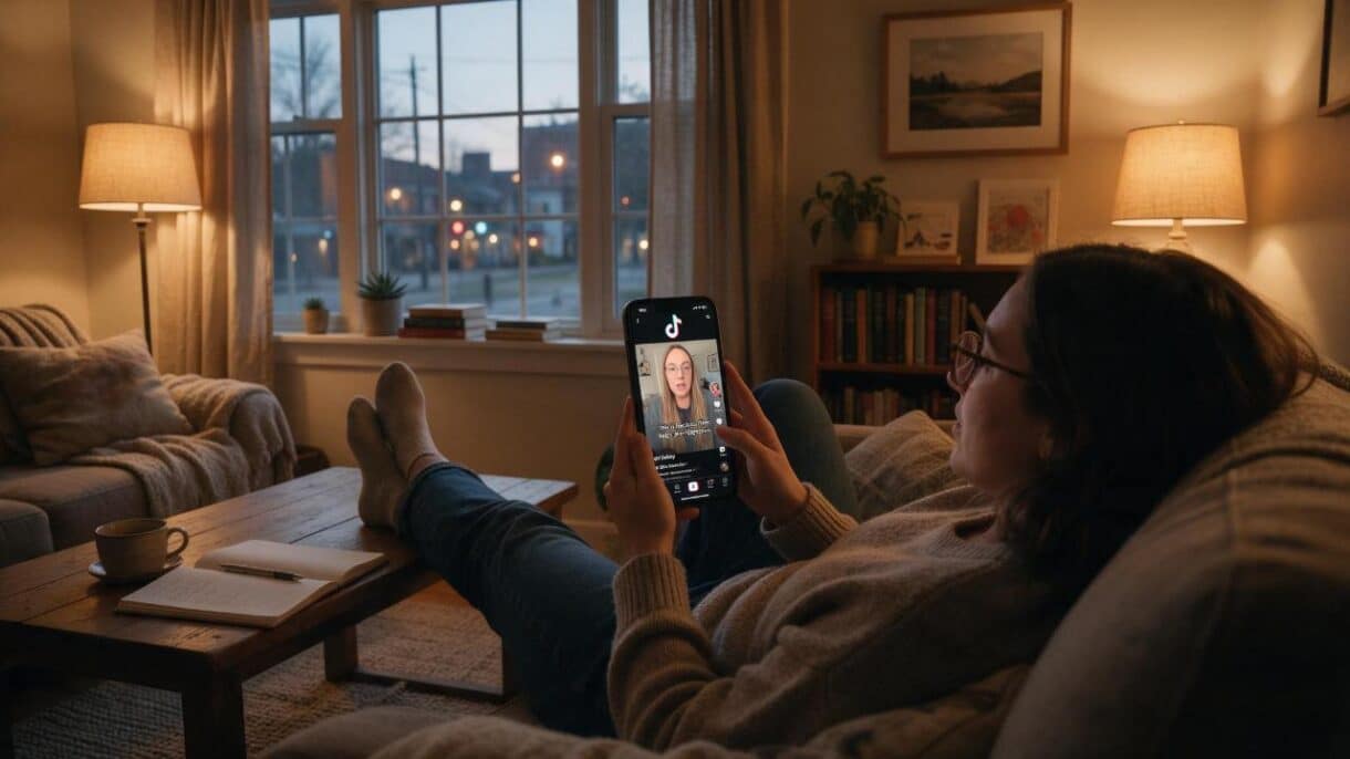 Mujer mirando en su teléfono un video con consejos de salud en TikTok