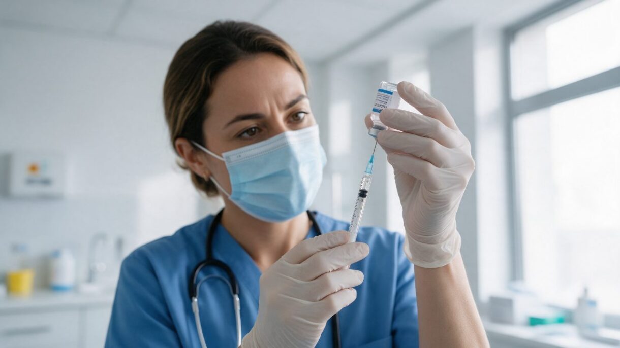 Profesional sanitario preparando una vacuna, una de las herramientas para prevenir determinados cánceres relacionados con infecciones.