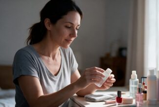 Mujer utilizando productos cotidianos en el hogar que pueden contener diferentes sustancias químicas