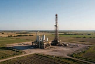 Operación de fracking para extraer gas natural mediante perforación horizontal e inyección de agua